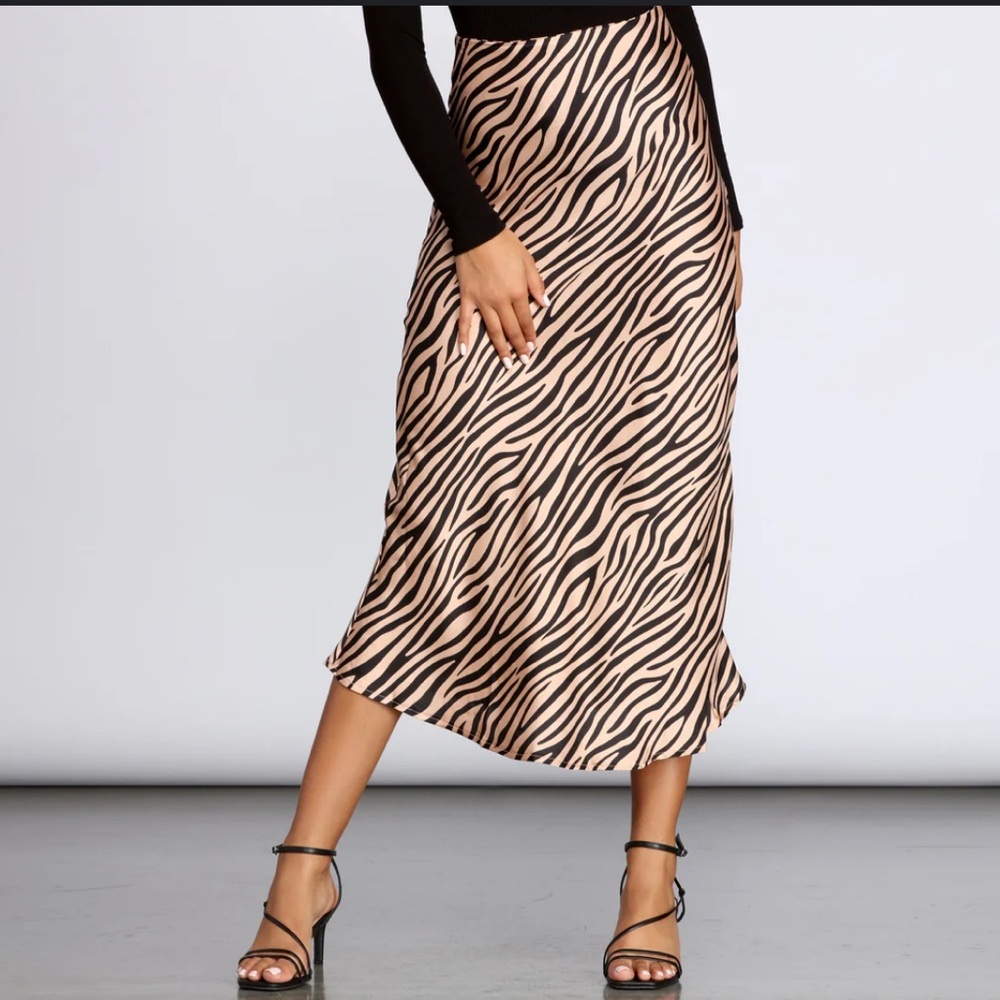 Nine West A-Line Midi Skirt in Brown and Tan